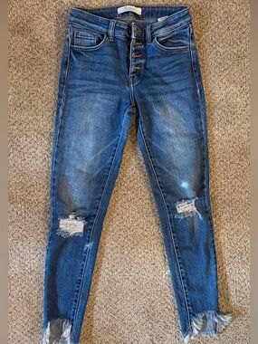 KanCan button fly Women's High Rise Distressed Ankle Skinny Jeans